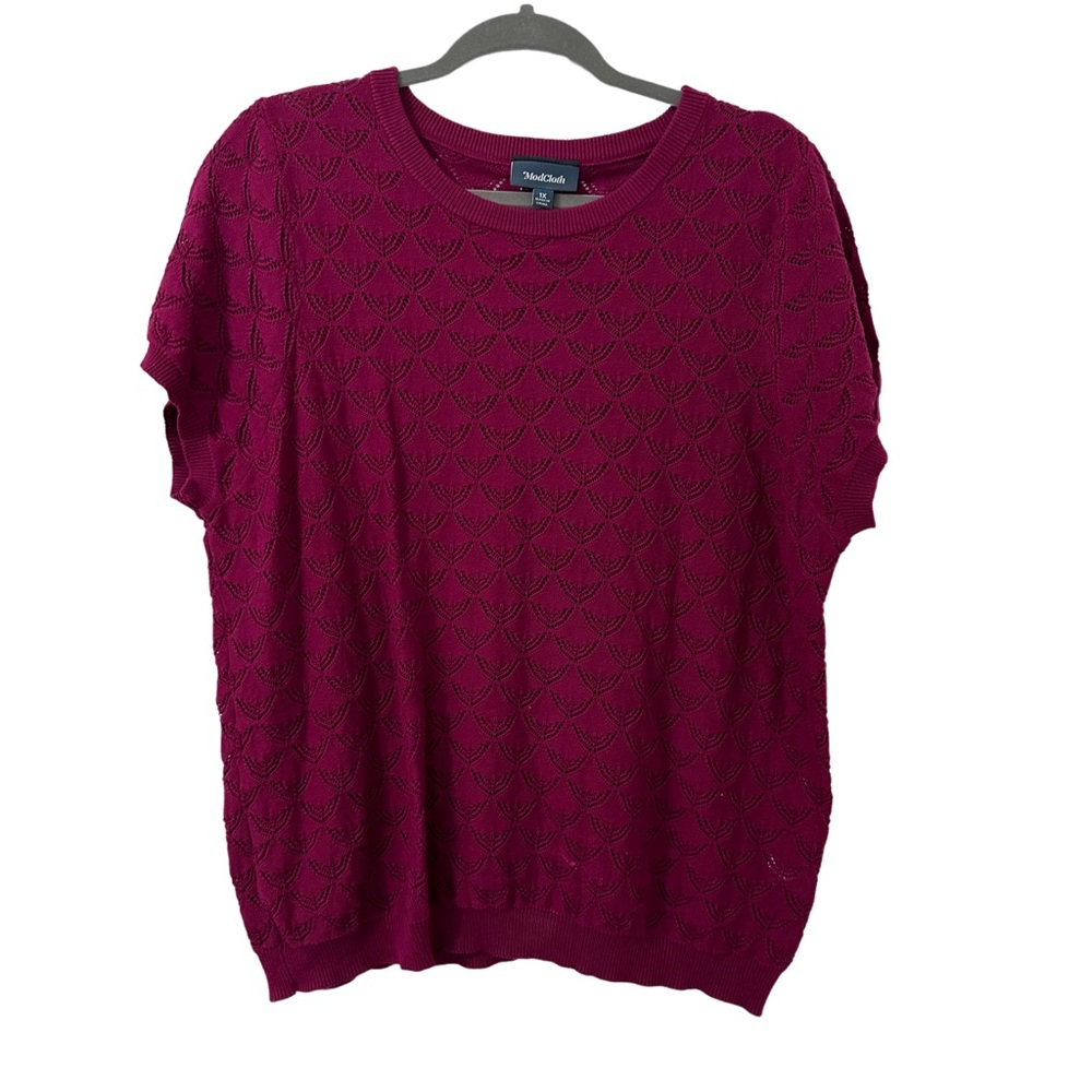 ModCloth Women's‎ Magenta Pointelle Taken Cap Sleeve Round Neck Size 1X